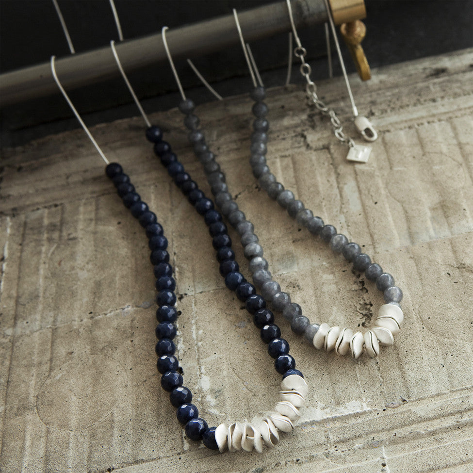 Tutti antique silver finish long navy stone/chain necklace - Ellimonelli