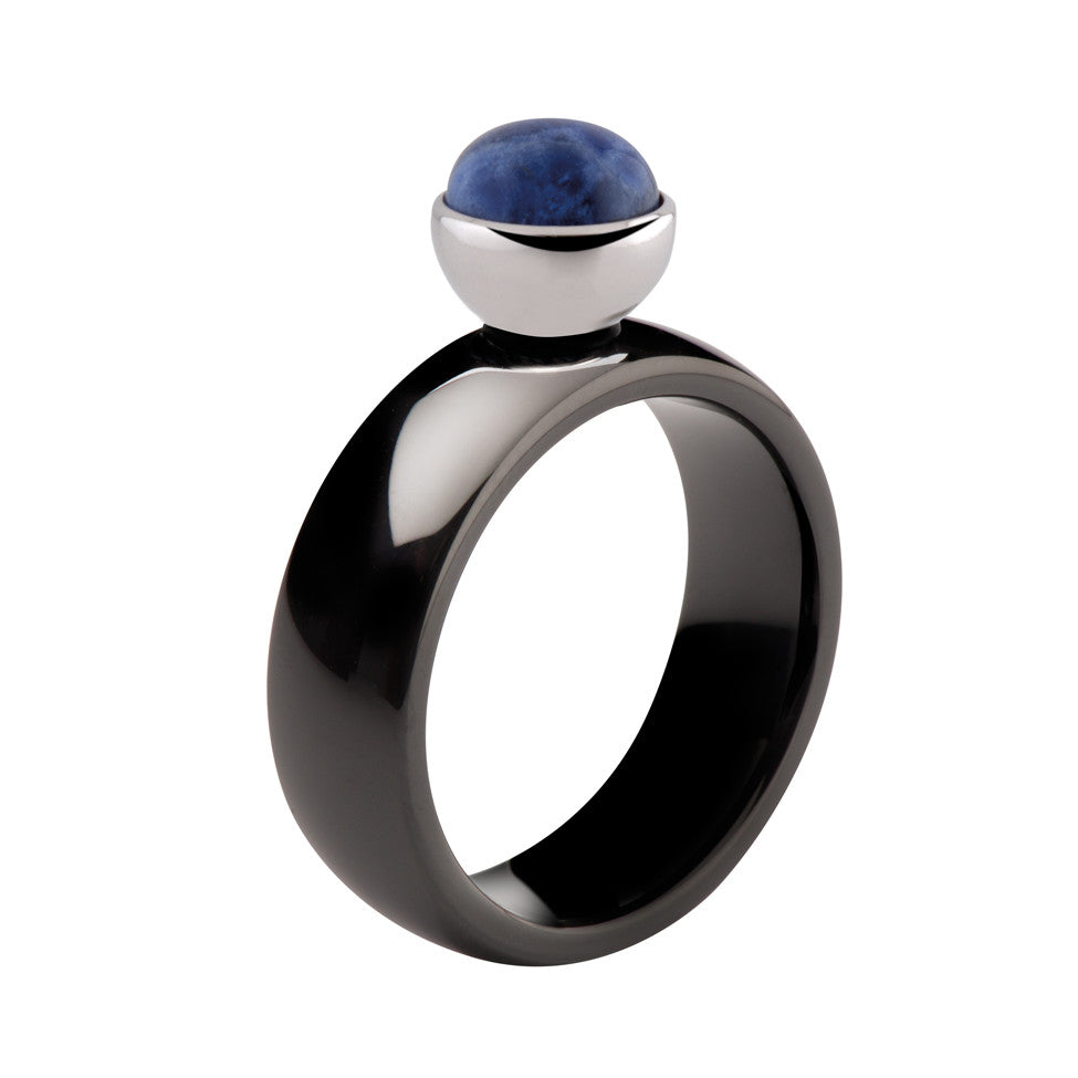 MelanO black bevelled ceramic ring - Ellimonelli