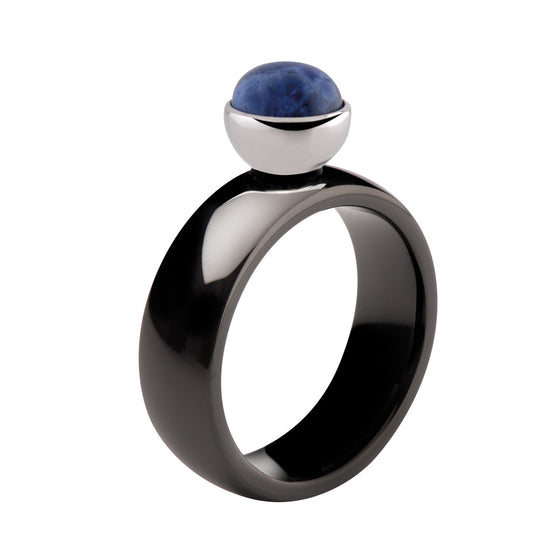 MelanO black bevelled ceramic ring - Ellimonelli