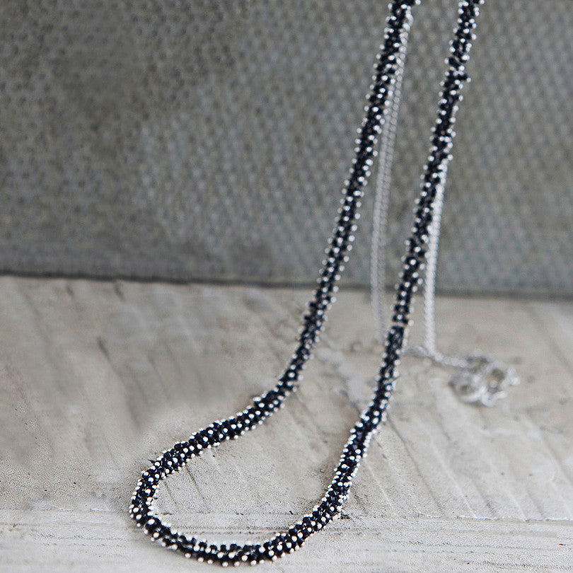 Tutti antique silver finish long black beaded necklace - Ellimonelli