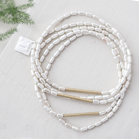 Tutti antique silver finish multi-bead bracelet set - Ellimonelli