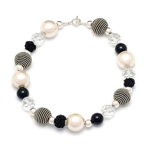 Capri quirky black/white cord and silver neckalce by Elli