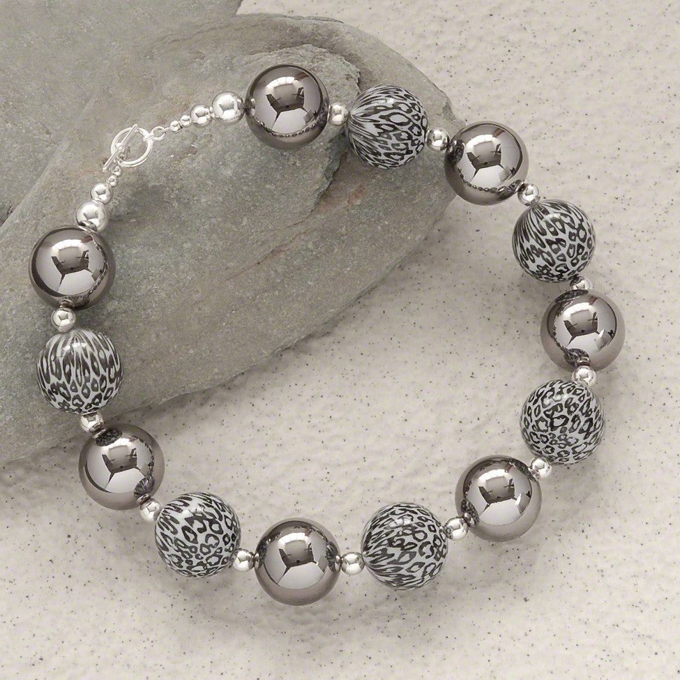 Cecily gunmetal, leopard and silver necklace by elli