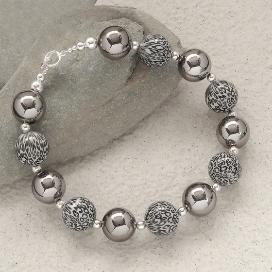 Cecily gunmetal, leopard and silver necklace by elli