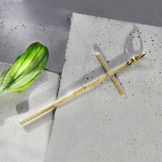 Tutti antique gold finish large hammered cross - Ellimonelli