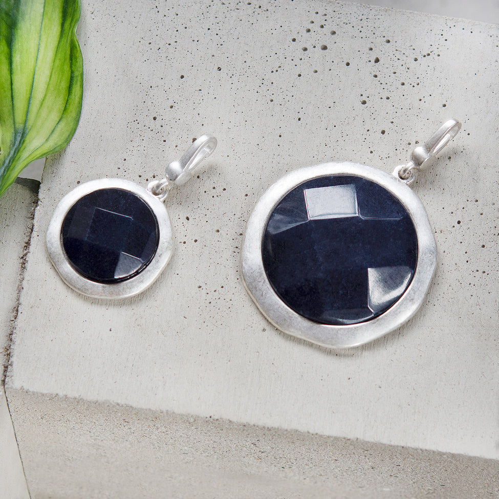 Tutti antique silver finish medium & large navy stone charms - Ellimonelli