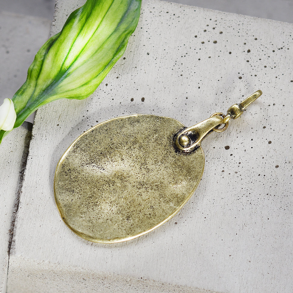 Tutti antique gold finish large hammered oval charm - Ellimonelli