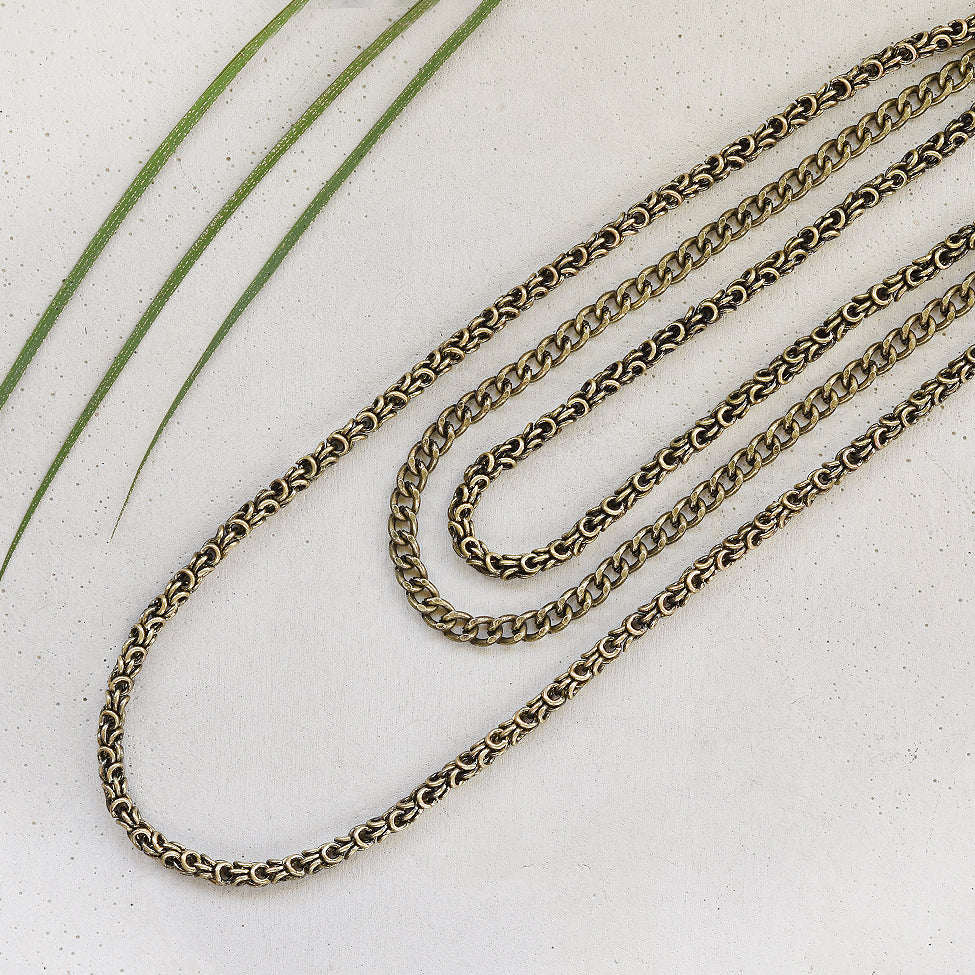 Tutti antique gold finish multi-chain/leather necklace - Ellimonelli