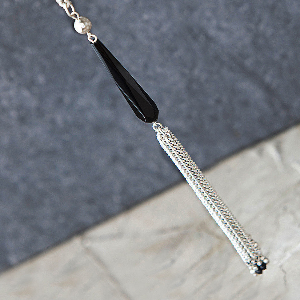 Tutti antique silver finish stone tassel necklace - Ellimonelli