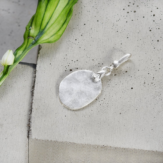 Tutti antique silver finish medium hammered oval charm - Ellimonelli