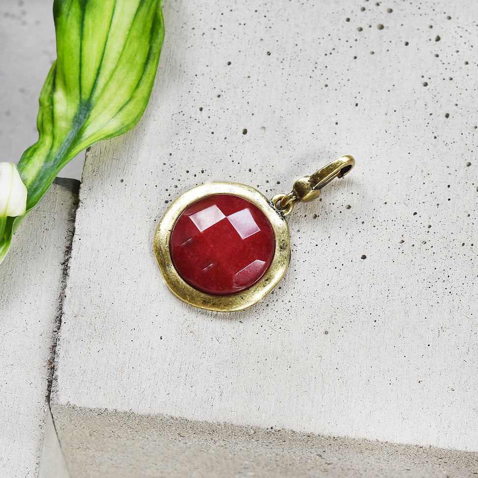 Tutti antique gold finish medium red faceted stone charm - Ellimonelli