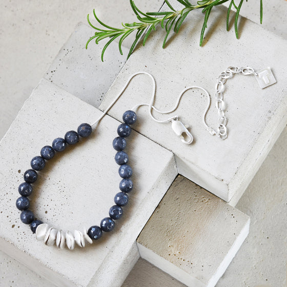 Tutti antique silver finish short grey stone necklace - Ellimonelli