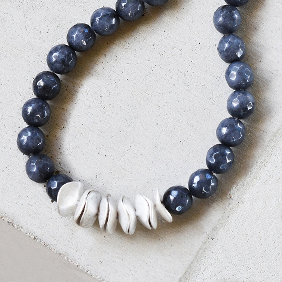 Tutti antique silver finish short grey stone/chain necklace - Ellimonelli